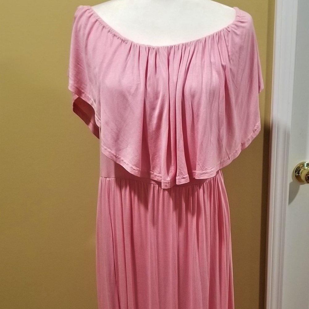 Feminine Soft Pink Off The Shoulder Maxi Dress SZ Large